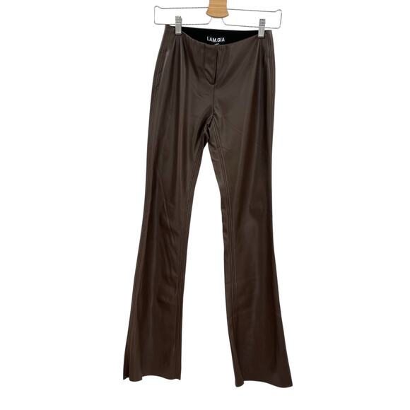 I.Am.Gia Estyn Pants Faux Leather Flare Bootcut Low Rise Brown Size XXS - Picture 2 of 13